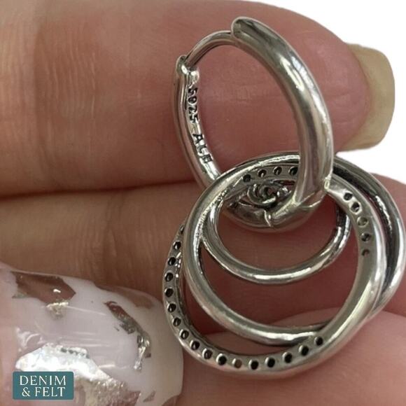 Pandora Family Always Encircled Hoop Earrings Sterling Silver CZ NEW - Picture 7 of 8